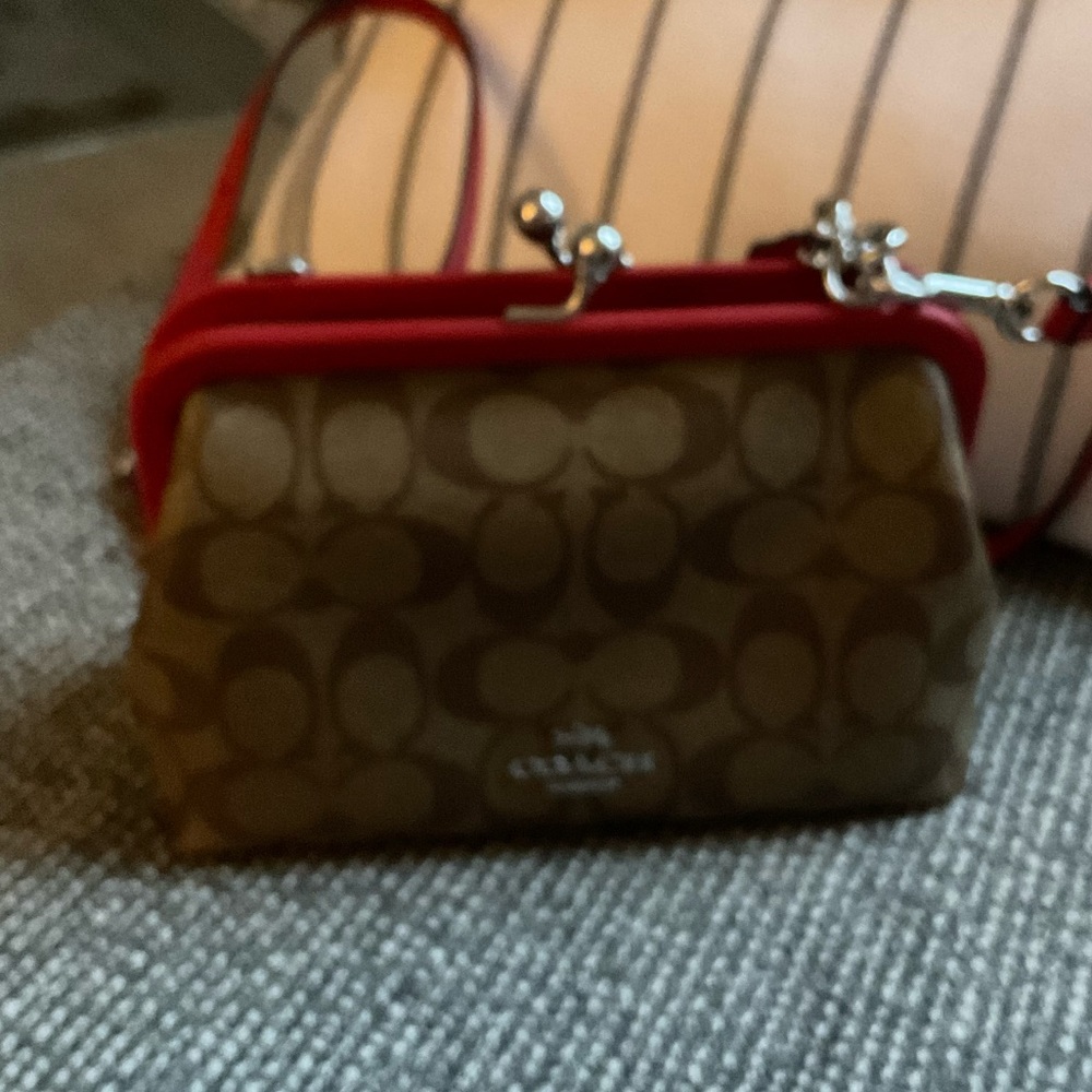 Coach Kias Lock Crossbody in Oak/Electric Red